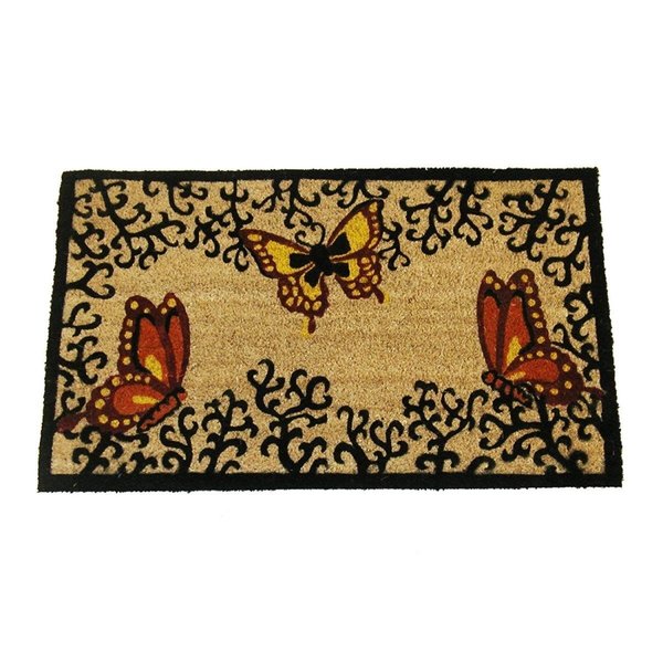 Geo Crafts Geo Crafts G212 3 BUTTERFLIES 18 x 30 in. PVC Coir Flies on Vines Doormat G212 3 BUTTERFLIES